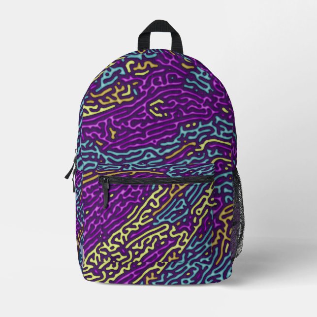 Retro Neon Maze Pattern – Arcade Aesthetic Printed Backpack (Front)