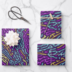 Retro Neon Maze Pattern – Arcade Aesthetic Wrapping Paper Sheet