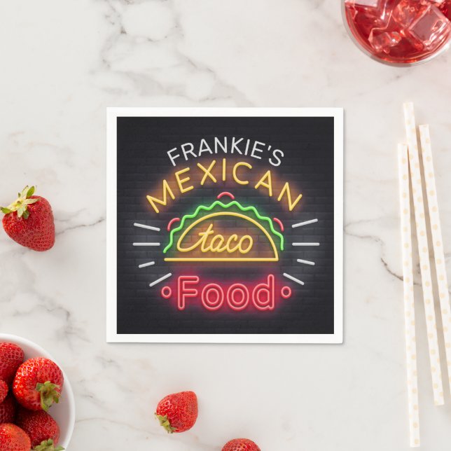 Retro Neon Mexican Food Taco Personalised Diner Napkin (Insitu)