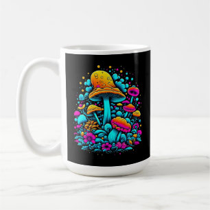 Retro Neon Mushrooms and Flowers Coffee Mug