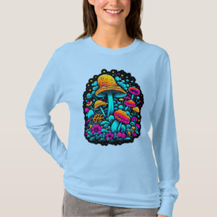 Retro Neon Mushrooms and Flowers T-Shirt
