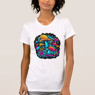 Retro Neon Mushrooms and Flowers  T-Shirt