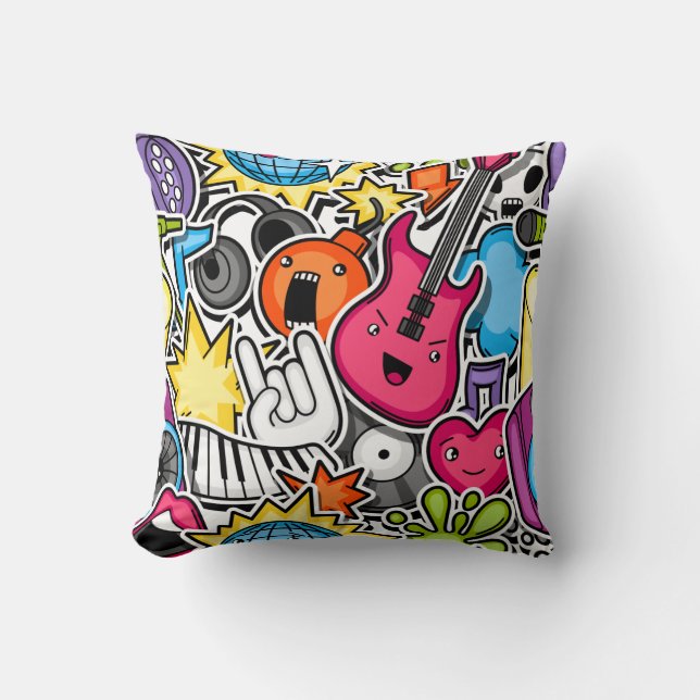 Retro neon music themed cushion (Front)
