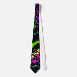 Retro Neon Paint Splatter on Black Tie