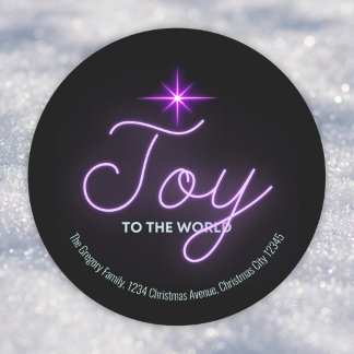Retro Neon Pink Joy Christmas Star Address  Classic Round Sticker