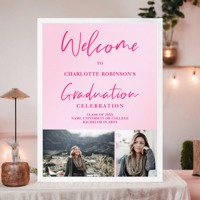 Retro neon pink photo script welcome graduation poster (Retro neon pink photo script welcome graduation foam board)