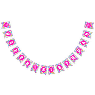 Retro Neon Queen Of Hearts Birthday Bunting Flags