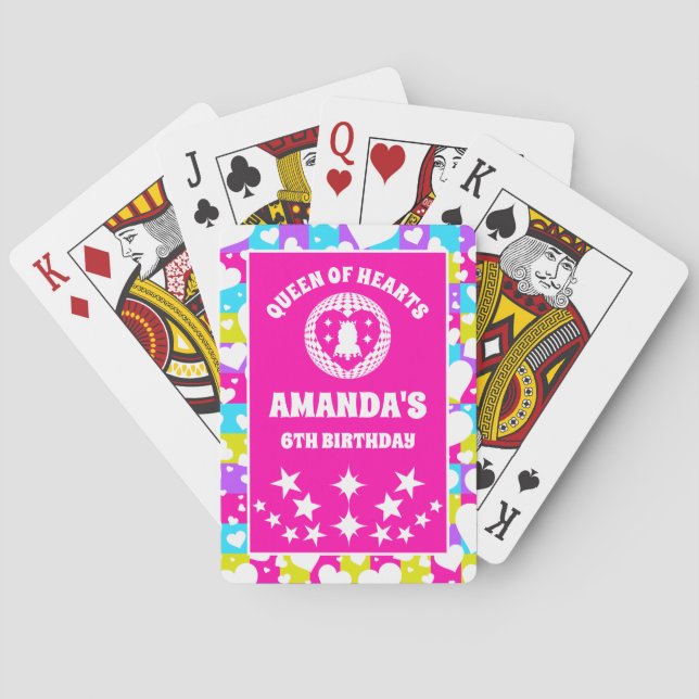 Retro Neon Queen Of Hearts Birthday Playing Cards (Back)