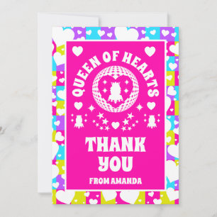 Retro Neon Queen of Hearts Birthday Thank You Card