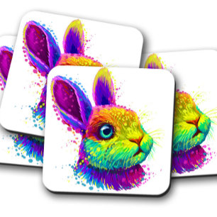 Retro Neon Rabbit Animal   Rabbit Coaster Set