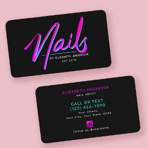 Retro Neon Script Nail Artist Business Card