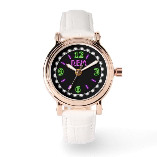 Retro Neon Sign in Violet and Green - Personalised Watch (Front)