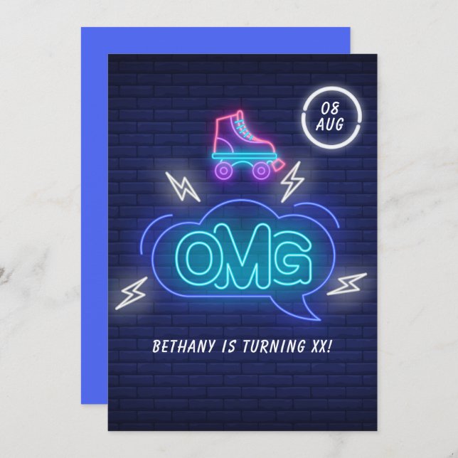 Retro Neon Signs Birthday Invitation (Front/Back)
