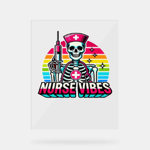 Retro Neon Skeleton Nurse – Funny Spooky Medical D Acrylic Sign