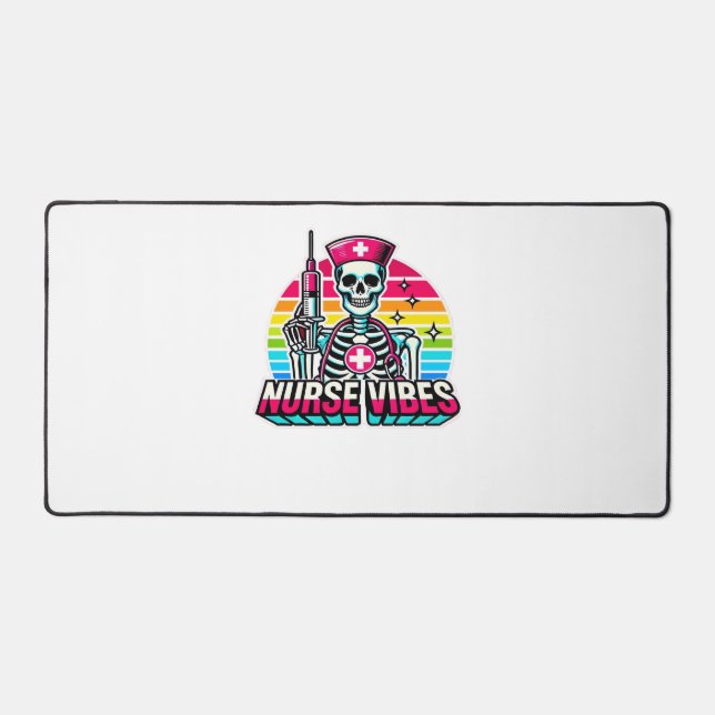 Retro Neon Skeleton Nurse – Funny Spooky Medical D Desk Mat (Front)