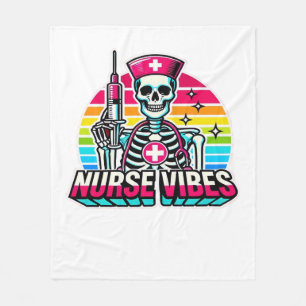 Retro Neon Skeleton Nurse – Funny Spooky Medical D Fleece Blanket