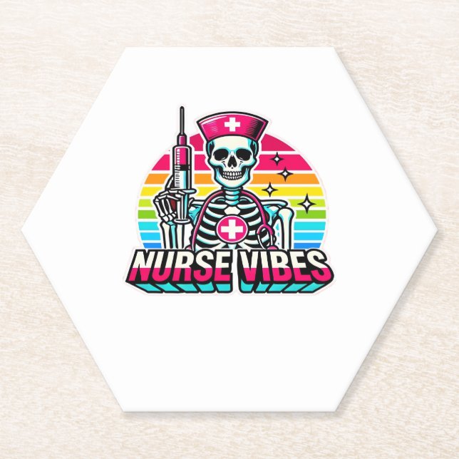 Retro Neon Skeleton Nurse � Funny Spooky Medical D Paper Coaster (Front)