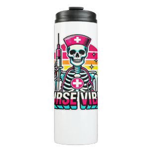 Retro Neon Skeleton Nurse – Funny Spooky Medical D Thermal Tumbler