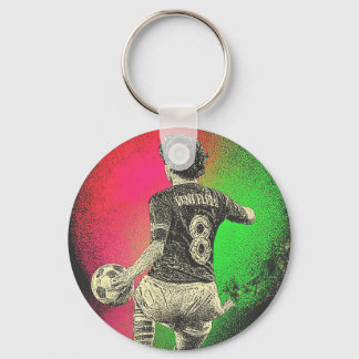 Retro Neon Striker – 80s Vaporwave Soccer Keychain