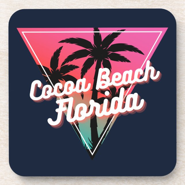 Retro Neon Sunset Palm Trees Cocoa Beach Florida Coaster (Front)