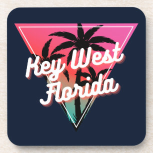 Retro Neon Sunset Palm Trees Key West Florida Coaster