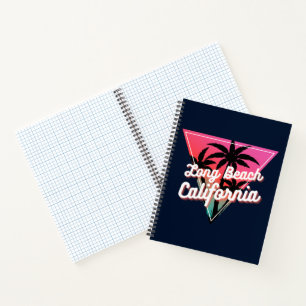 Retro Neon Sunset Palm Trees Long Beach California Notebook