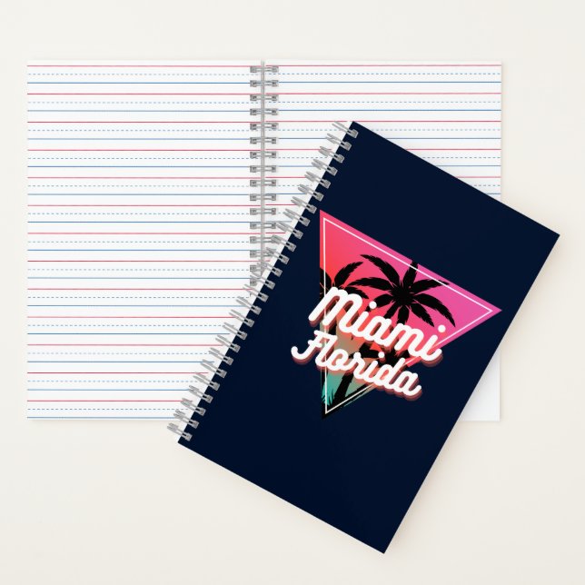 Retro Neon Sunset Palm Trees Miami Florida Notebook (Inside)