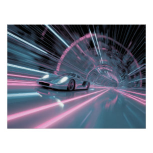 Retro Neon Tunnel Speed Car Art Poster