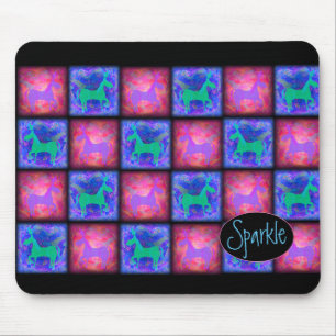 Retro Neon Unicorn Checks Pattern Mouse Pad