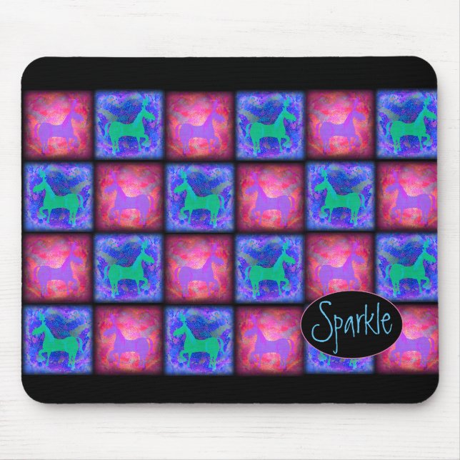 Retro Neon Unicorn Checks Pattern Mouse Pad (Front)