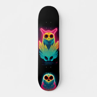 Retro Neon Vaporwave Owls Board Skateboard