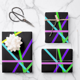 Retro Neon Wrapping Paper Flat Sheet Set of 3