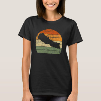 Retro Nepal Nepali Map Sunset Constitution Day T-Shirt