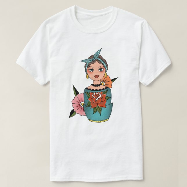 Retro Nesting Doll Tattoo T-Shirt (Design Front)