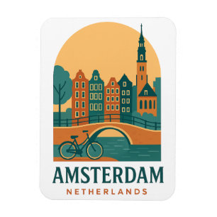 Retro Netherlands Magnet - Vintage Amsterdam Canal