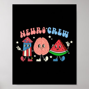 Retro Neuro Crew 4th Of July Nurse Brain Neurology Poster