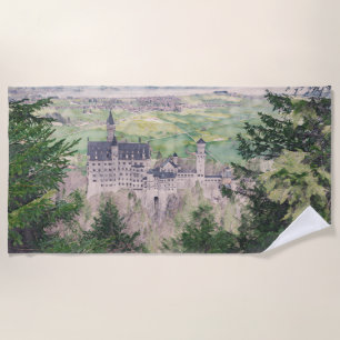 Retro Neuschwanstein Castle in Germany Beach Towel