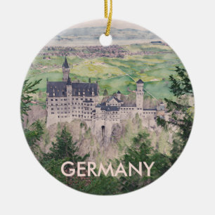 Retro Neuschwanstein Castle in Germany Ceramic Ornament
