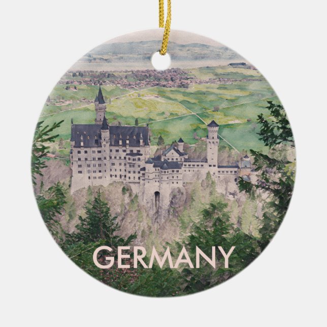 Retro Neuschwanstein Castle in Germany Ceramic Ornament (Front)