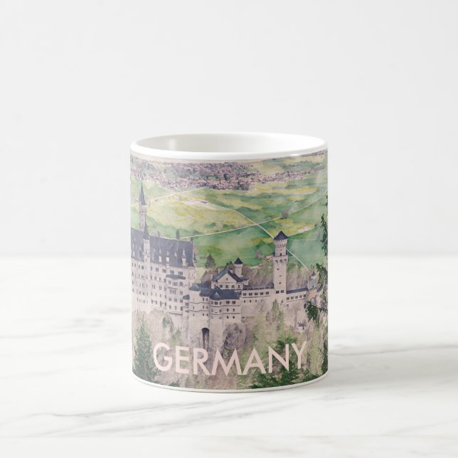 Retro Neuschwanstein Castle in Germany Coffee Mug (Center)