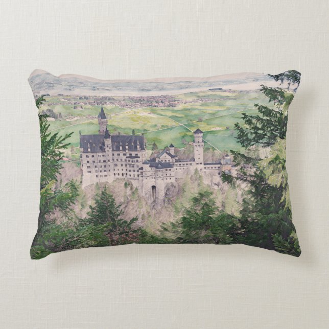 Retro Neuschwanstein Castle in Germany Decorative Cushion (Front)
