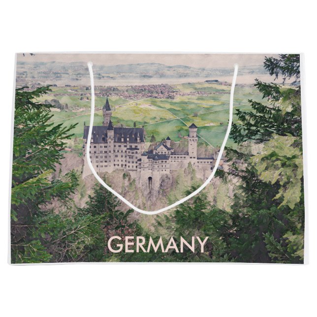 Retro Neuschwanstein Castle in Germany Large Gift Bag (Front)