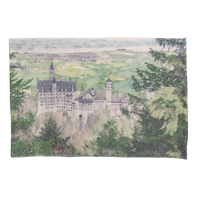 Retro Neuschwanstein Castle in Germany Pillowcase (Front)