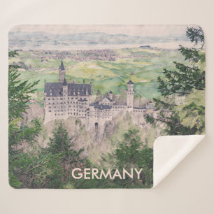 Retro Neuschwanstein Castle in Germany Sherpa Blanket