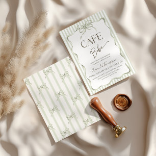 Retro Neutral Bow Cafe Bebe Coffee Baby Shower Invitation