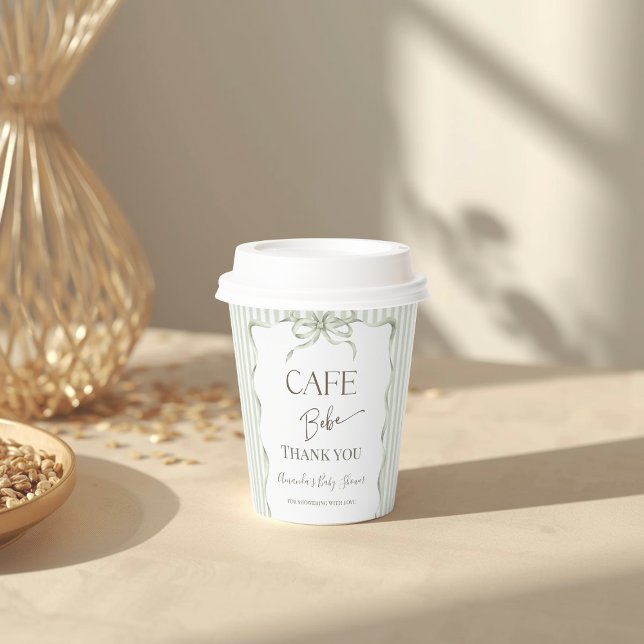 Retro Neutral Bow Cafe Bebe Coffee Baby Shower Paper Cups (Creator Uploaded)