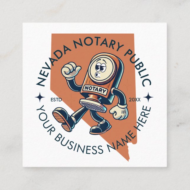 Retro Nevada Notary Public QR Code Fun Square Business Card (Back)