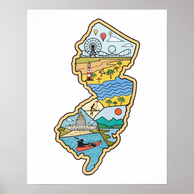 Retro New Jersey Cape May Atlantic City Souvenir Poster (Front)