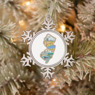 Retro New Jersey Cape May Atlantic City Souvenir Snowflake Pewter Christmas Ornament