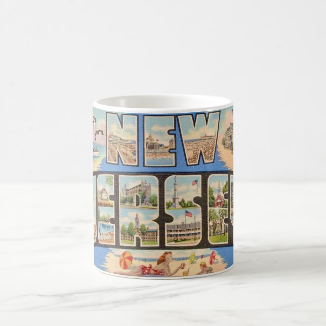 Retro New Jersey Postcard Coffee Mug (Center)